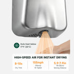ANYDRY IronStorm Electric Hand Dryers for Bathrooms Commercial HEPA Filter High-Speed Brushed Stainless Steel Cover AC100–130V,Model AD2815